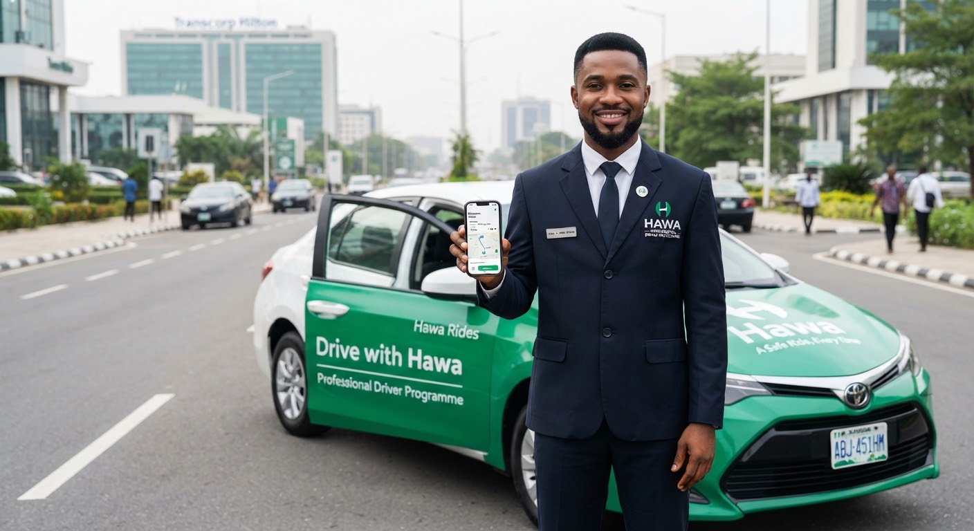 A professional driver beside a Hawa vehicle